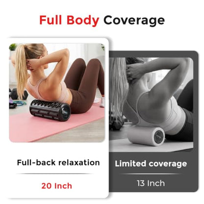 20-Inch Integrated Vibrating Foam Roller for Muscle Recovery with Storage | 20 Inch Tri-Texture Vibrating Foam Roller, 3 Vibration Levels, Storage Compartment, Portable Roller for Home, Gym and Travel