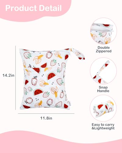 ALVA ALVABABY 2pcs Waterproof Wet Dry Bags,Reusable with Two Zippered Pockets,Baby Cloth Diaper,Travel,Beach,Pool,Daycare,Soiled Baby Items,Yoga Gym Bag,Swimsuits or Wet Clothes 2LW02 - color: Small flowers and fruits