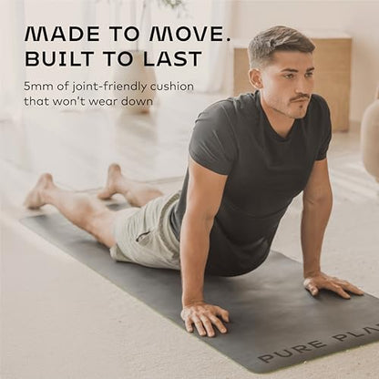 Reversible Yoga Mat - 5mm Thick Dual Sided Non-Slip Exercise Mat Made with 100% Recyclable Natural Rubber Eco-Friendly Fitness Pad for Core Training, HIIT, Pilates & Home Gym 26x71"