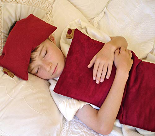 Eye Pillow Red Denim Cherry Pit-Stone Pack, Microwavable Hot/Cold Compress, Sustainable Heating Pad, Moist Heat, Headache Pain Relief, Spa Yoga Gift - color: Red Denim, Natural-dyed