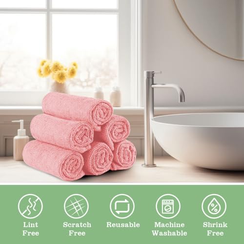 UNIMADE Washcloths 20 Pack Face Towels (12" x 12"), Highly Soft Wash Cloths | Hand Towels, Fast Drying Multi-Purpose Microfiber Cleansing Cloths for Bathroom, Hotel, Spa, and Salon Pink - color: Pink, size: 20Pack
