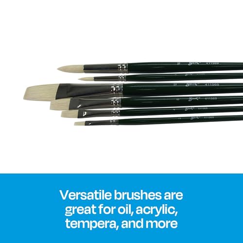 Sax Olympia Interlocked Hog Hair Bristle Long Handle Paint Brushes, Assorted Sizes, Set of 6