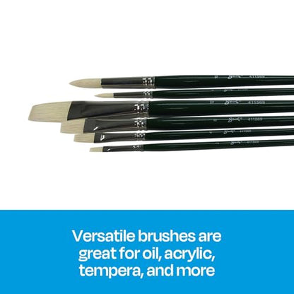 Sax Olympia Interlocked Hog Hair Bristle Long Handle Paint Brushes, Assorted Sizes, Set of 6