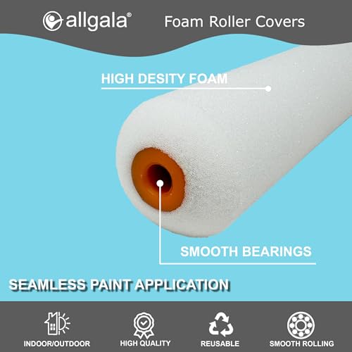 Allgala Foam Paint Roller, 12 Pack 4 inch Shedless High Density Foam Mini Paint Roller Cover for Trim Wall Funiture Doors Cabinets, Cupboards - size: 4" Foam (Pack of 12)