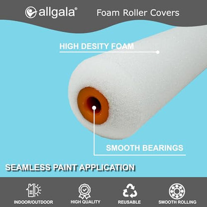 Allgala Foam Paint Roller, 12 Pack 4 inch Shedless High Density Foam Mini Paint Roller Cover for Trim Wall Funiture Doors Cabinets, Cupboards - size: 4" Foam (Pack of 12)