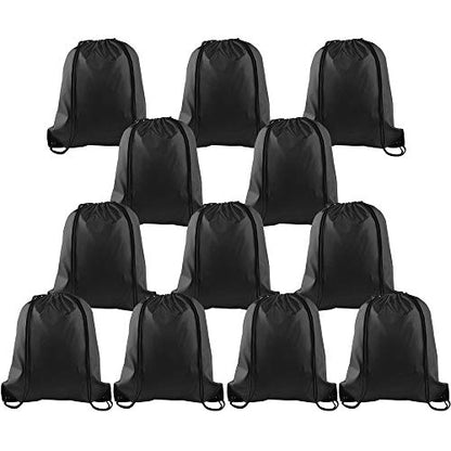 KUUQA 12 Pcs Drawstring Backpack Bags, Black - color: Black