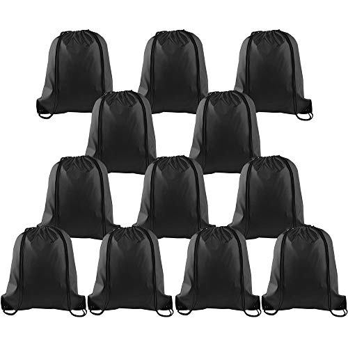 KUUQA 12 Pcs Drawstring Backpack Bags, Black - color: Black