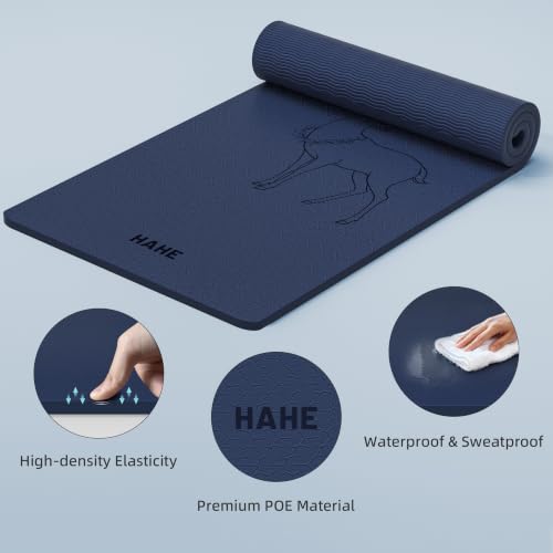 HAHE Extra Wide Yoga Mat, 75"x 32" POE Deer Print Exercise & Fitness Mat | 8mm Thick Large Yoga Mats for Men & Women, Pilates Mat for Home Workout, Non Slip Exercise Mats with Carry Strap - color: Sea blue