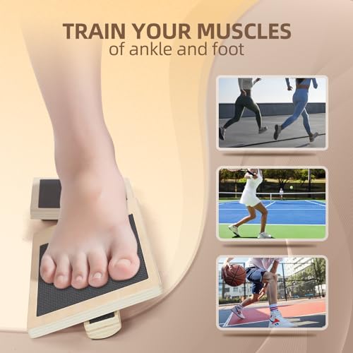 CINWELLER Ankle Strengthener Exerciser for Sprained, Single Foot Balance Board, Non-Slip Wood Wobble Board.