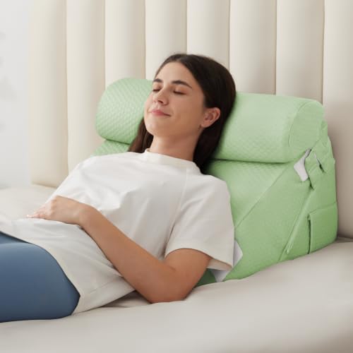 BIEEZZK Wedge Pillow Set for After Surgery, Wedge Pillow for Acid Reflux, Bed Wedge Pillow with Adjustable 9&12inch for Headboard,Sleeping, Orthopedic Memory Foam for Neck&Back Support, Green - color: Green, size: Adjustable Wedge+1 Pillow