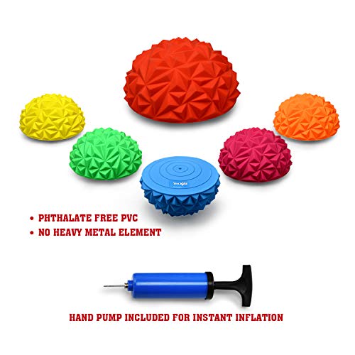 Yes4All Hedgehog Balance Pods for Exercise, Core Body Balancing, Balance Pods for Youth & Adults with Hand Pump - Set of 5 - style: C. Rocky - 6pcs