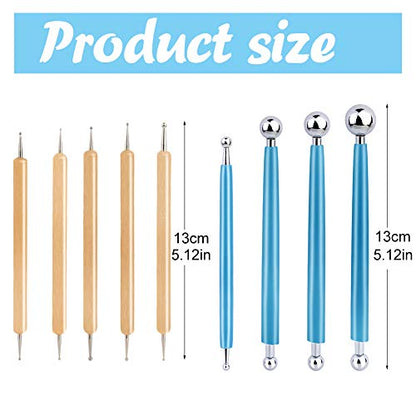 9 PCS Dotting Tools Ball Styluses with Box, Pen Dotting Tools Set for Rock Painting, Pottery Clay Modeling Embossing Nail Art | Ball End Dot Art Tools for Rock Painting with Box, Pottery Clay Modeling Embossing Nail Art Sculpting Pottery Crafts - size: 9