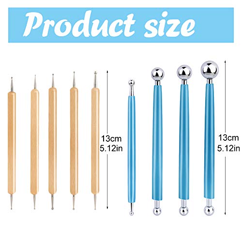 9 PCS Dotting Tools Ball Styluses with Box, Pen Dotting Tools Set for Rock Painting, Pottery Clay Modeling Embossing Nail Art | Ball End Dot Art Tools for Rock Painting with Box, Pottery Clay Modeling Embossing Nail Art Sculpting Pottery Crafts - size: 9