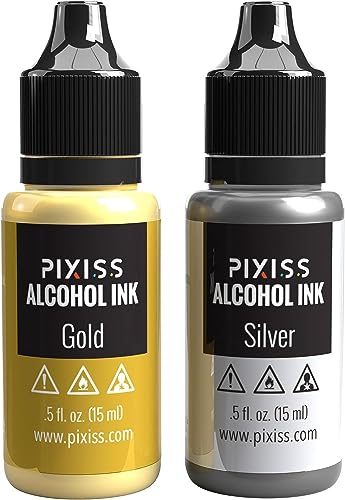 Gold and Silver Alcohol Inks(.5oz) with Ink Air Blower - .5oz Metallic Alcohol Pigment Resin Dye, Alcohol Inks for Epoxy Resin - Mini Craft Air Blower for Card Making, Embossing, Inks, etc