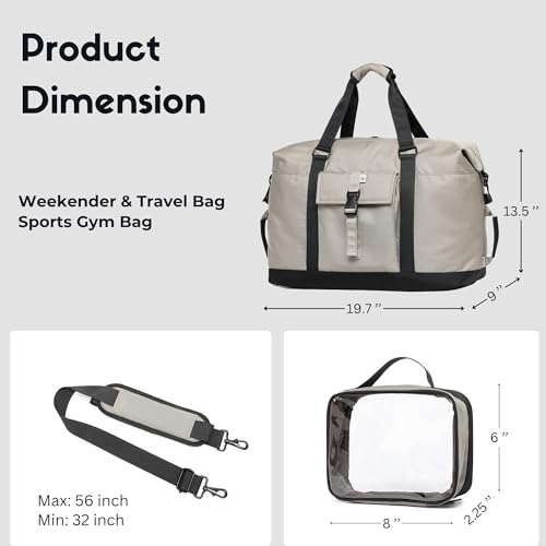 SUNNY BIRD Duffel with Utility Pouch, 40L Weekender Overnight Bag with Shoe Compartment for Travel and Sports (Grey and black) - color: Grey and black