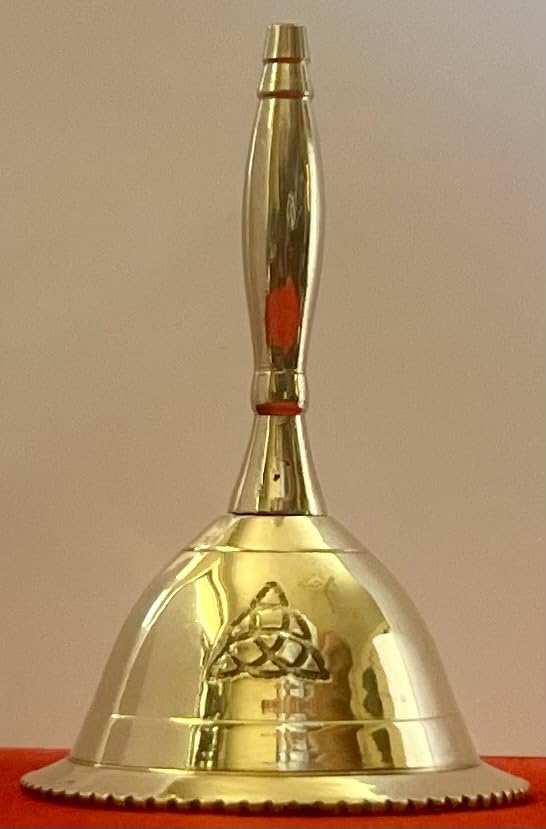 Indian Consigners Hand Bell Loud Brass Call Bells 3 Inches Altar Pendulam Use (Triquetra) - color: Triquetra
