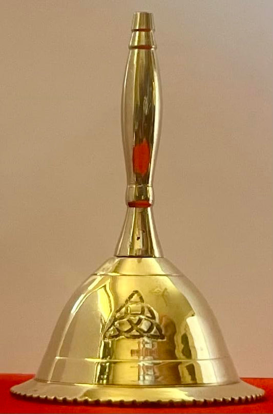 Indian Consigners Hand Bell Loud Brass Call Bells 3 Inches Altar Pendulam Use (Triquetra) - color: Triquetra