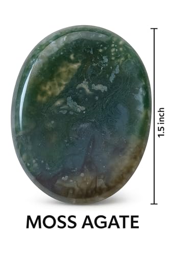 Natural Polished Thumb Palm Crystal for Meditation, Moss Agate Worry Stone for Stress Relief, Anxiety Support & Pocket Reiki Healing - color: Mos Agate