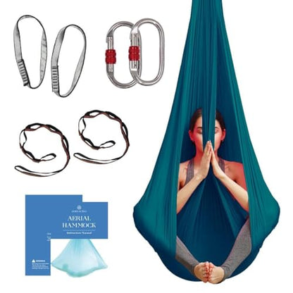 Aerial Yoga Hammock Swing, 4.5 Yards, Aerial Silks with Hardware - color: Teal, size: 4.5 yards