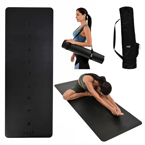 Yoga Mat Thick 5mm – Non Slip Exercise Mat Workout Surface, PU Natural Rubber Grip, Extra Large 183x68 cm Wide Design, Pilates Fitness Training, Includes Strap & Carry Bag - color: BLACK