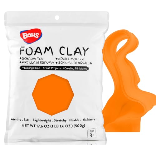 BOHS Foam Clay, Orange Air Dry Modeling Clay, 1.1 lb | Soft, lightweight; crack-free finish; EVA and polystyrene foam details; cosplay props, figurines, fake bakes and slime making - color: Orange, size: 500 g