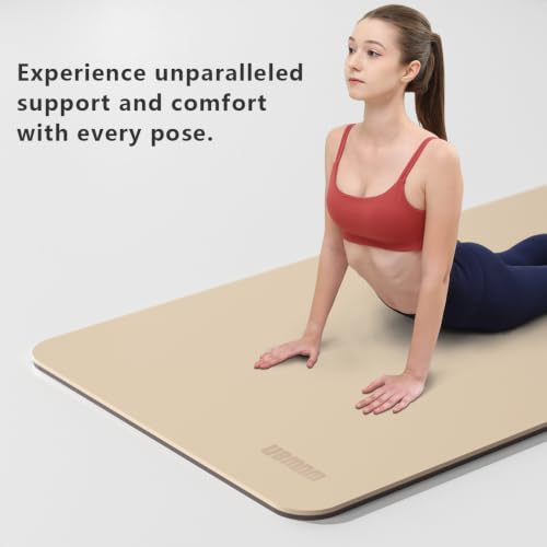 Yoga Mat, 80cm Wide, 1/3 Inch Thick Exercise Mat, Carry Strap, Fitness - color: beige