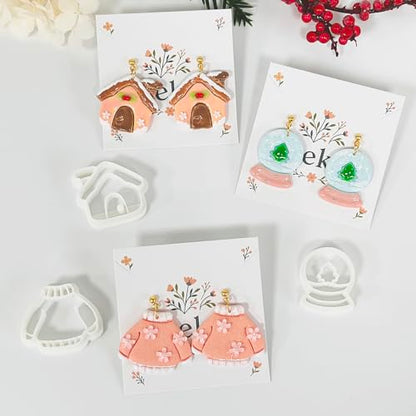 Xaekicr 3 PCS Christmas Polymer Clay Cutters Set – Winter Snow Globe, Sweater, House Clay Cutters for Earrings – Holiday Polymer Clay Molds and Clay Tools for DIY Crafts - color: 2A