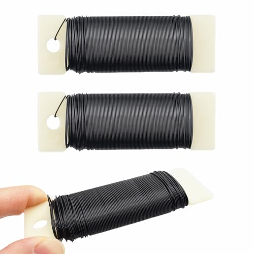 HAHIYO 22Gauge Black 3Roll Total 115Yards(345Feet) Metal Floral Wire Flexible Paddle Wire for Crafts Christmas Wreaths Tree Flower Arrangement Bouquet Wrapping Wedding DIY - color: Black, size: 22Gauge-3P/115Yards