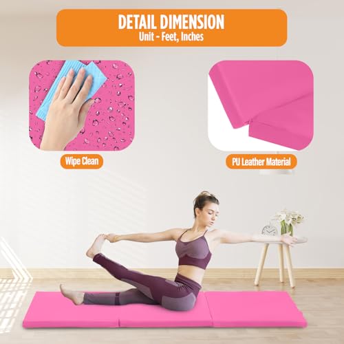 Gymnastics Mats Foldable Tumbling Mats Portable Gymnastics Exercise Mat Thick Gymnastics Tumbling Mats Pad Home Exercise Panel Mat With Carrying Handles - color: Pink, size: 6 ft W x 2 ft L