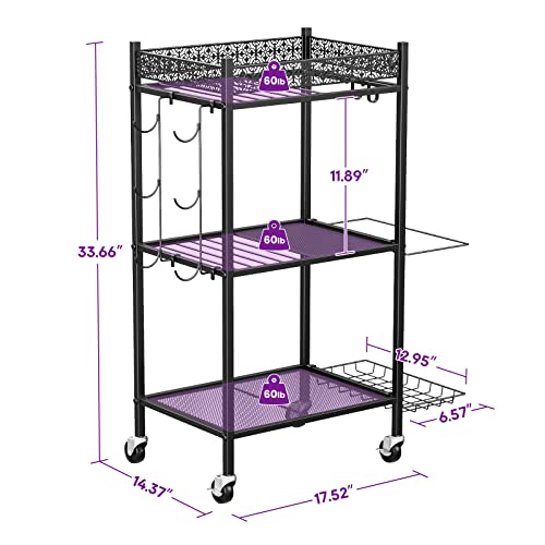 VOPEAK Home Gym Storage Rack, 3-Tier Yoga Mat Storage with Wheels & Hooks | 200 lbs steel rack with lockable casters & side hooks. 3-tier fits yoga mats & dumbbells — 10-min assembly - color: BLACK