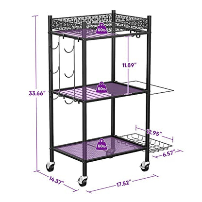 VOPEAK Home Gym Storage Rack, 3-Tier Yoga Mat Storage with Wheels & Hooks | 200 lbs steel rack with lockable casters & side hooks. 3-tier fits yoga mats & dumbbells — 10-min assembly - color: BLACK