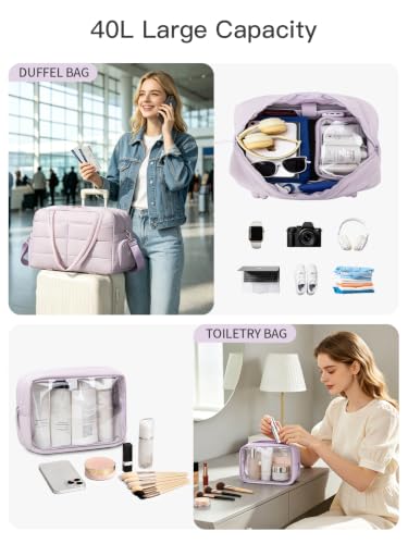 Gitus Travel Duffle Bag for Women Puffer Weekender Bags Carry on Gym Bag - color: Lavender