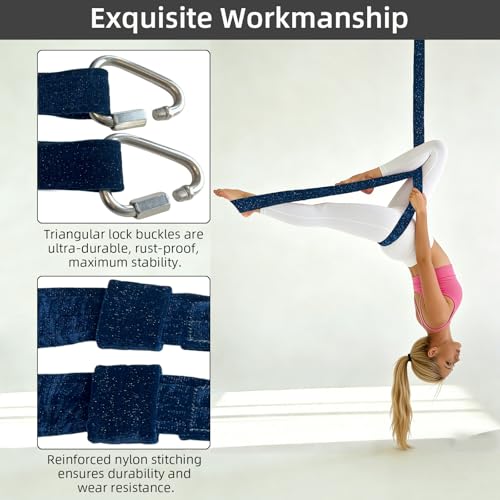 PRIOR FITNESS Aerial Loops Set,SGS Certified,9ft Yoga Straps Trapeze 2pcs - color: Glitter Blue