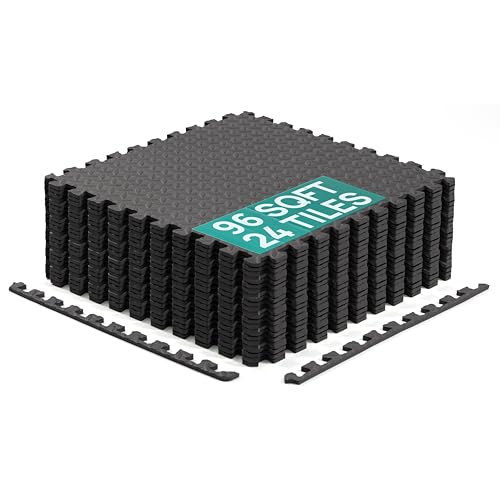 Yes4All 24SQFT-120SQFT Puzzle Exercise Mat for Home Gym, EVA Interlocking Foam Floor Tiles with Border for Workout Equipment - color: Black, style: C'. 7/16" Thick, 96 SQFT