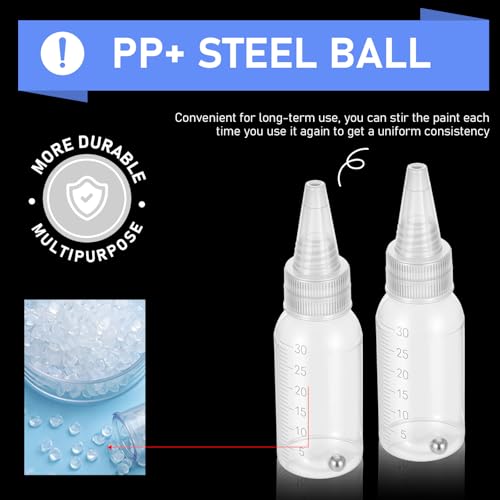 20Pcs Airbrush Paint Bottle Jar 1oz/30ml Plastic Paint Container,with Ball | Resealable Small Squeeze Bottles, for Arts Crafts