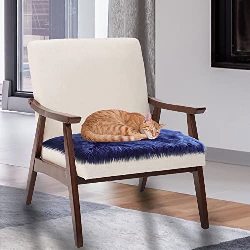 Softlife Blue Faux Fur Sheepskin Chair Cover Seat Cushion Pad Super Soft Area Rugs for Living Bedroom Sofa Dorm (1.6ft x 1.6ft, Royal Blue) - color: Royal Blue