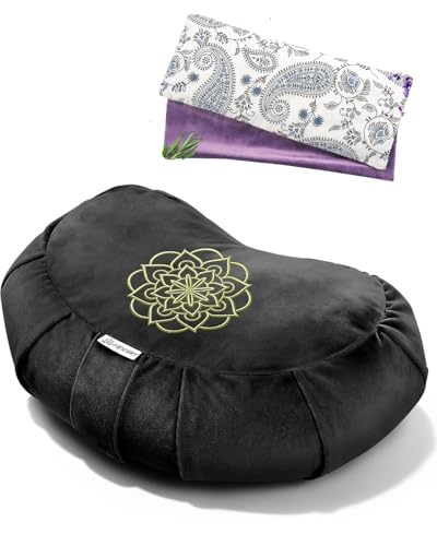 Hihealer Premium Crescent Meditation Cushion and Lavender Eye Pillow