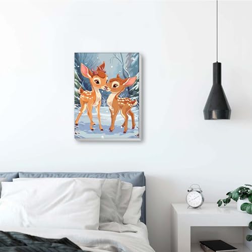 Reofrey Framed Paint by Numbers Kit for Adults & Beginner - 8x12 Inch Canvas Deer Paint by Numbers - Animals Educational & Creative Art Set for Beginners - Perfect for Home Wall Decoration - color: Deer