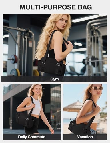 Mini Gym Bag for Women Puffy Bag, Small Gym Bag with Coin Wallet, Lightweight Gym Tote Bag for Fitness, Work, Travel, Daily Commute,Black - color: Black