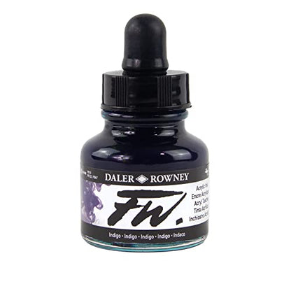 Daler-Rowney FW Acrylic Ink Bottle Indigo - Versatile Acrylic Drawing Ink for Artists and Students - Permanent Calligraphy Ink - Archival Ink for Illustrating and More - color: Indigo