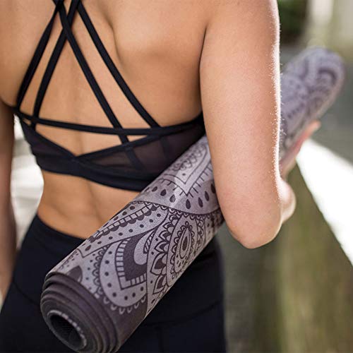 YOGA DESIGN LAB | The Combo Yoga Mat | 2-in-1 Mat+Towel | Eco Luxury | Ideal for Hot Yoga, Power, Bikram, Ashtanga, Sweat | Studio Quality | Includes Carrying Strap! - color: Mandala Black, size: 3.5mm