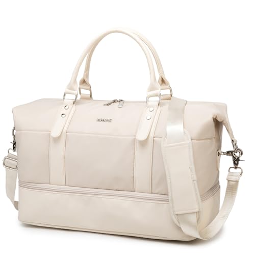 Kinmac Travel Duffel Bag, Overnight Weekender Sports Gym Carry-on Tote (Beige) - color: Beige