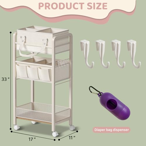 Baby Diaper Caddy Organizer and Storage,2In1 Baby Cart Organizer-Baby Diaper Caddy+3 Tier Rolling Cart for Baby Nursery,Baby Bedside Cart,Easy Assembly,Beige - color: Beige