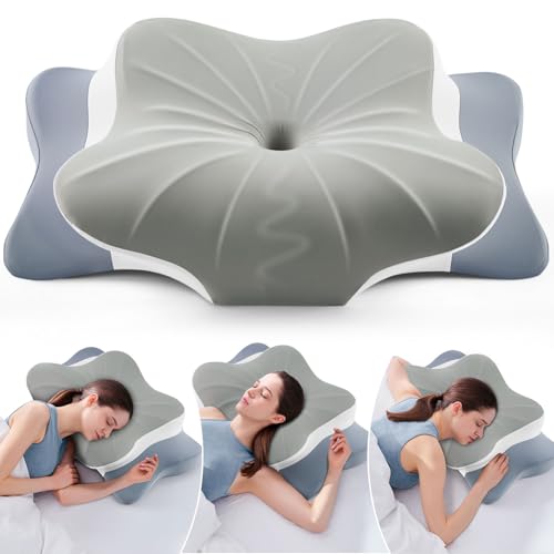 DONAMA 목과 어깨 통증 완화를 위한 경추 베개 - color: 회색 새 제품., size: 2-퀸사이즈 24.8인치 x 14.96인치 x 5.51인치