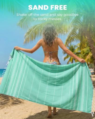 Turkish Beach Towels Swim Towel Long Lounge Chair Accessories Oversized Sand Free Compact Beach Umbrella Tent Shelter Canopy Chair Clips Gear Beach Game Toy Summer Vacation Essentials Must Haves - color: Thinner Holiday Green