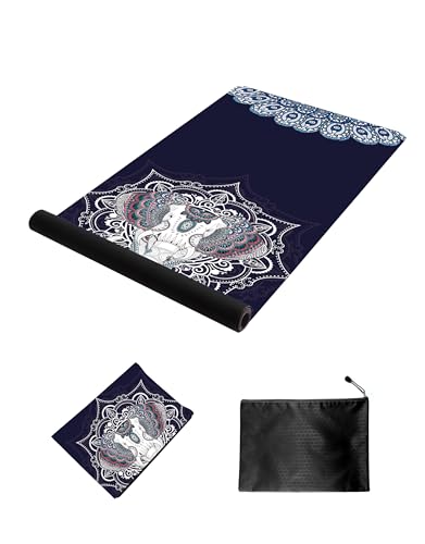 nuveti Printed Travel Yoga Mat 1/16 Inch Thick Non Slip Fitness Workout Mat | with Carrying Bag, Foldable Lightweight Suede & Natural Rubber Yoga Mat for Yoga Pilates and Fitness 72" L x 24" W x 1.5mm - color: DarkBlue