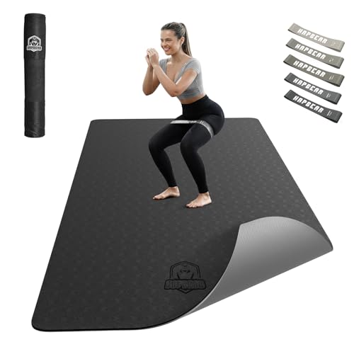 HAPBEAR Large Yoga Mat - 72"x36"x6mm (1/4 inch), Extra Wide Non-Slip Exercise Mat for Home Workout, Yoga, Pilates & Stretching, Durable, Includes Carry Bag - color: Black/Gray