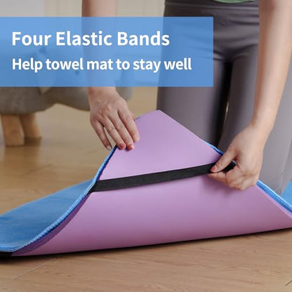 MICROFI Microfiber Hot Yoga Towel Mat, 24 x 72 inches, with Non-Slip Silicone Grip, Secure Fit Elastic Straps (Blue) - color: Blue