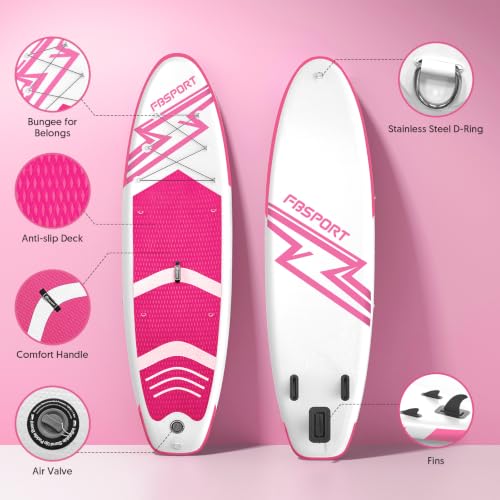 FBSPORT 11' Premium Stand Up Paddle Board, Yoga Board with SUP Accessories & Carry Bag | Wide Stance, Surf Control, Non-Slip Deck, Leash, Paddle and Pump for Youth & Adult - color: Pink