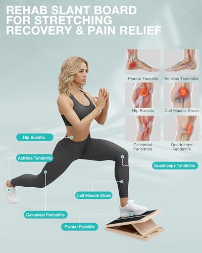 Slant Board for Calf-Stretching - Adjustable Wooden Incline Wedge for Squats and Balance, Portable Calf Stretcher for Ankle, Knee and Achilles Heel Support, Exercise Equipment for Therapy - size: Slant Board